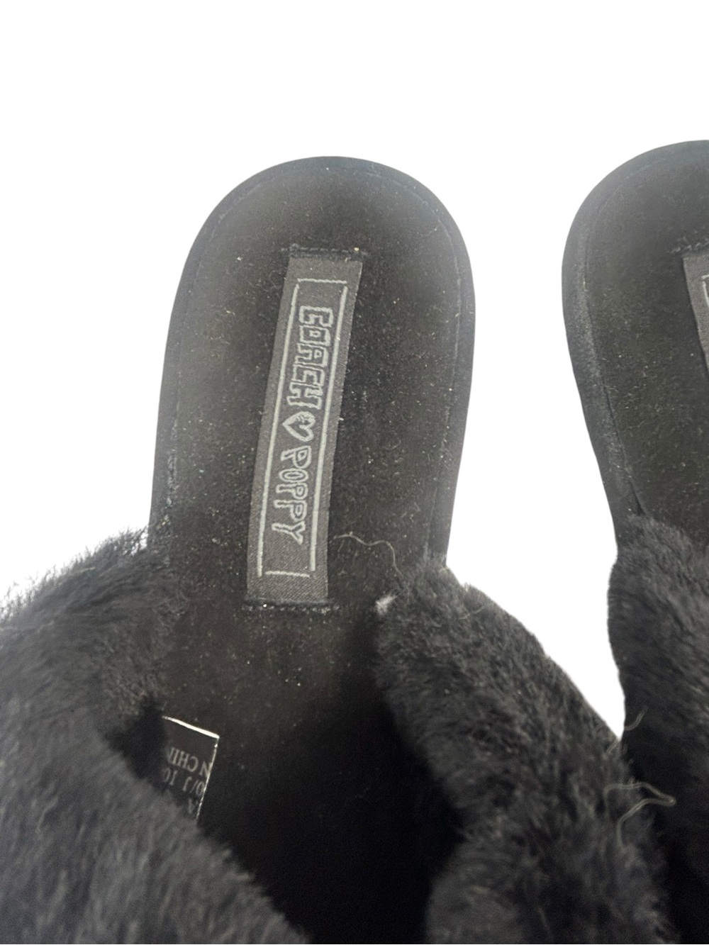 Vintage Coach Poppy Jayda Black Signature C Jacquard Fur Slippers Bows Y2K - Picture 5 of 7